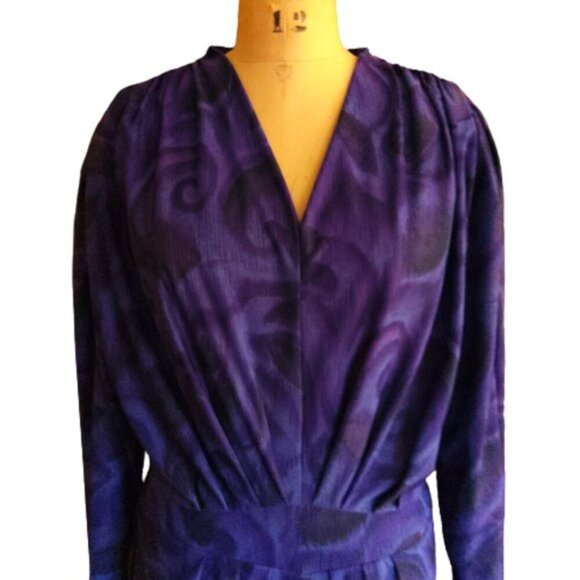 Vintage 80s midi rouched dress in great color - Picture 4 of 14